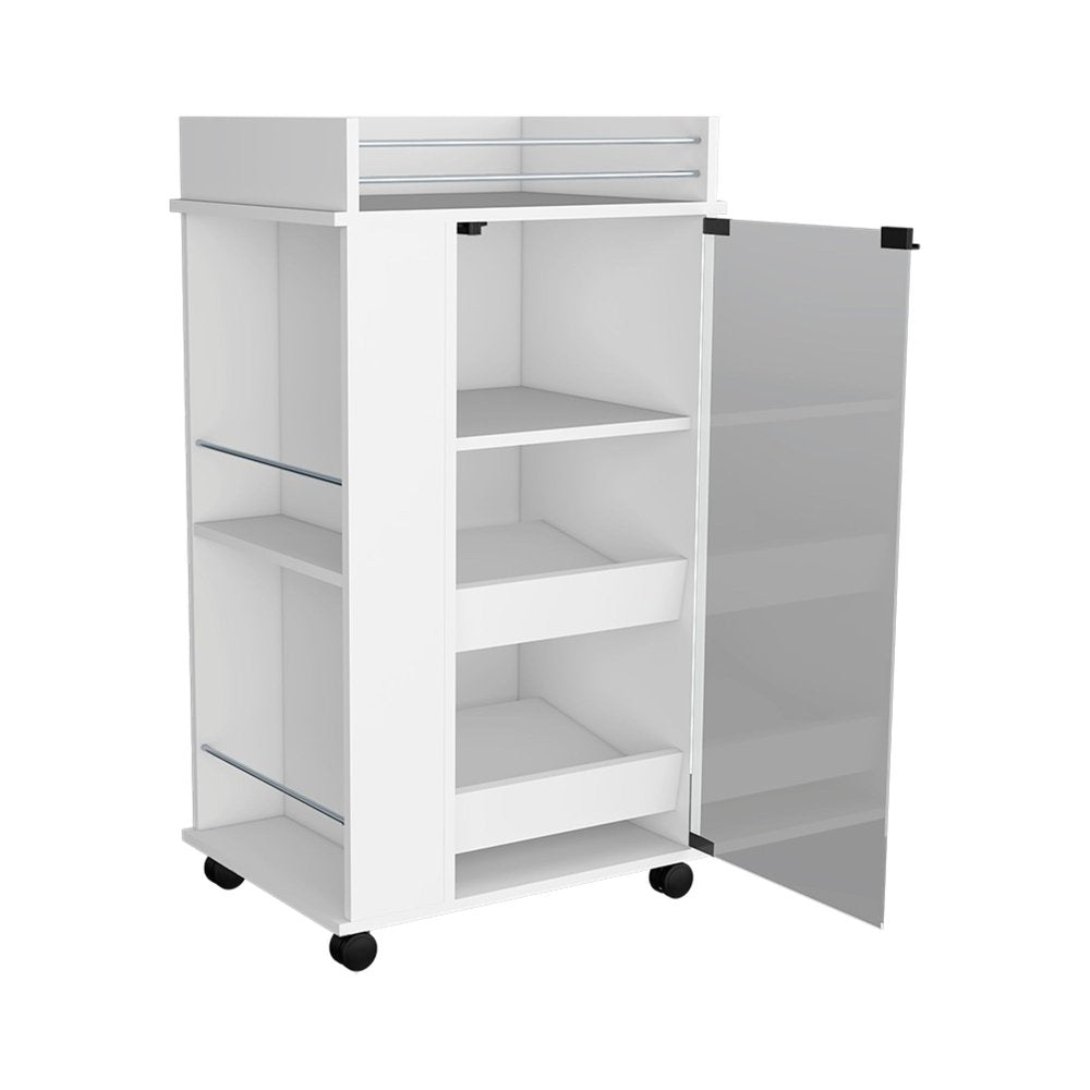 16" White Wood Bar Cart. Bar cart isolated on a plain white background, finished in white wood.