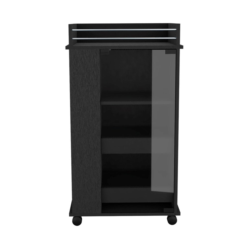 16" Black Wood Bar Cart - 39.02" H x 16.34" W x 21.65" D