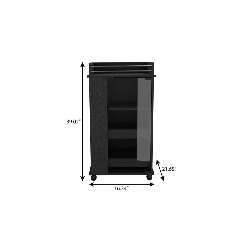16" Black Wood Bar Cart - 39.02" H x 16.34" W x 21.65" D