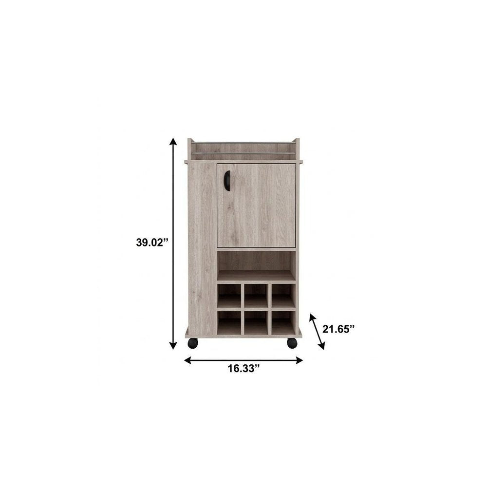 16" Gray Wood Bar Cart - 39.02" H x 16.33" W x 21.65" D