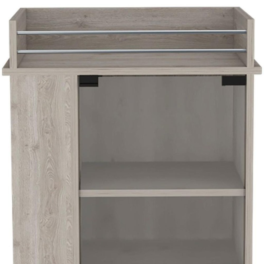 16" Gray Wood Bar Cart close-up highlighting the gray wood surface.