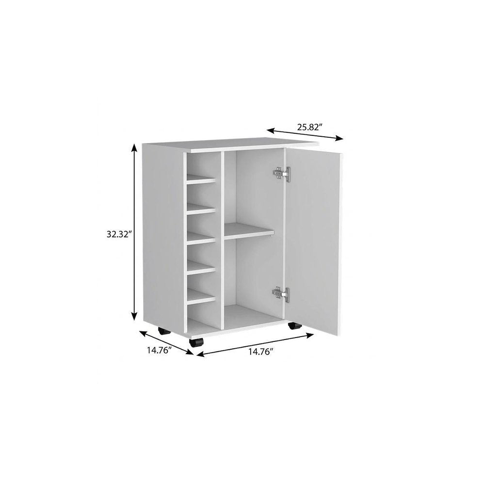 15" White Wood Bar Cart - 32.32" H x 14.76" W x 25.82" D