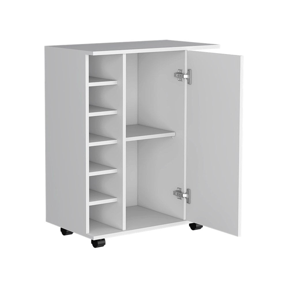 15" White Wood Bar Cart - 32.32" H x 14.76" W x 25.82" D