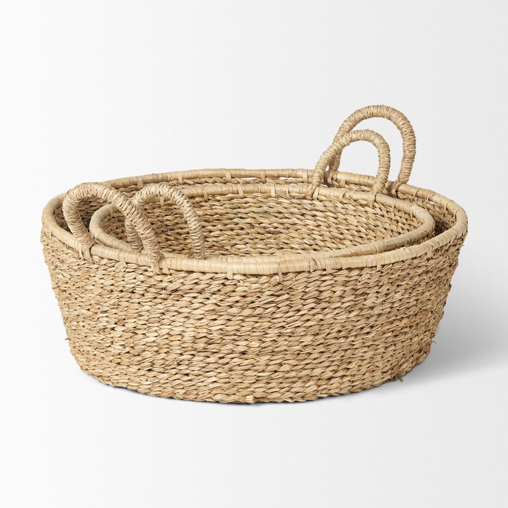 Set of Two Brown Seagrass Basket