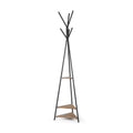 71" Black Metal Six Hook Freestanding Coat Rack on a white background
