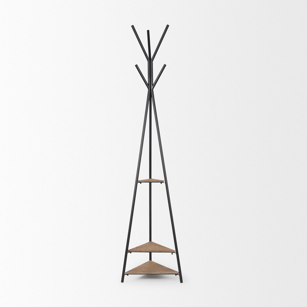 71" Black Metal Six Hook Freestanding Coat Rack