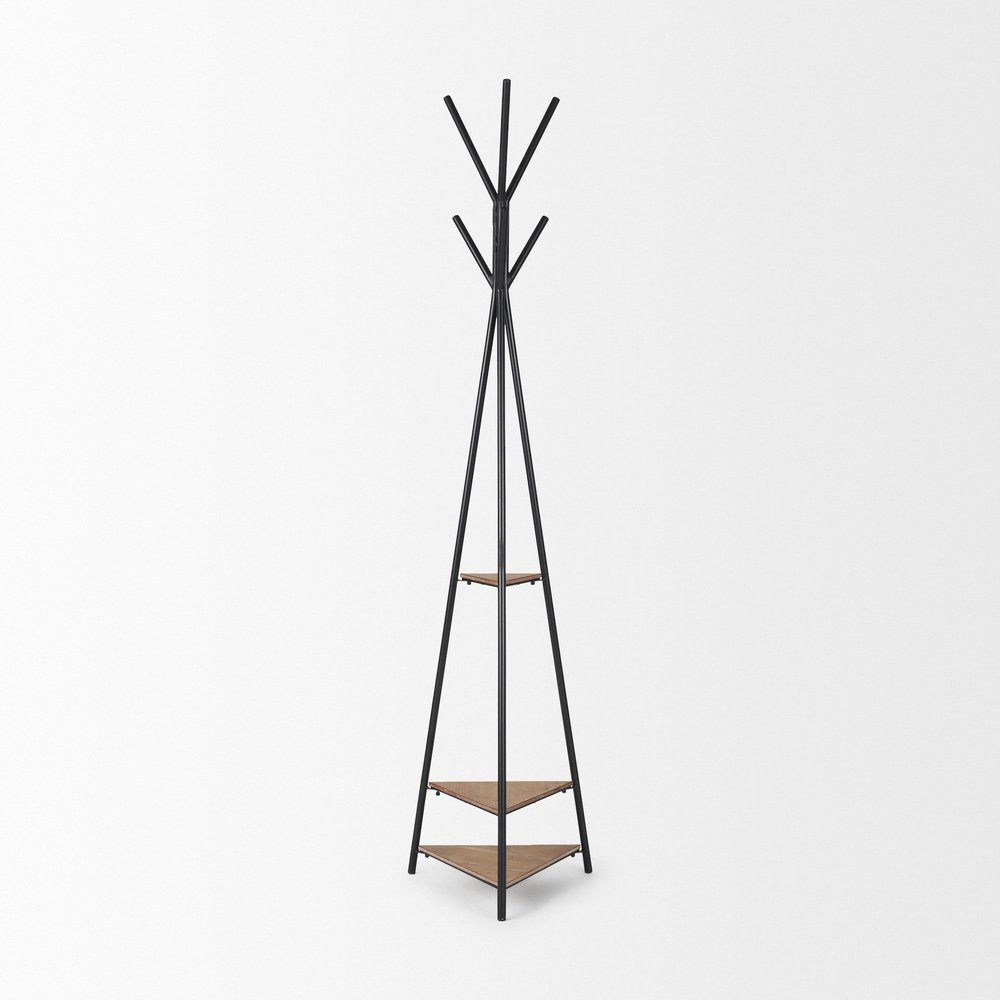 71" Black Metal Six Hook Freestanding Coat Rack