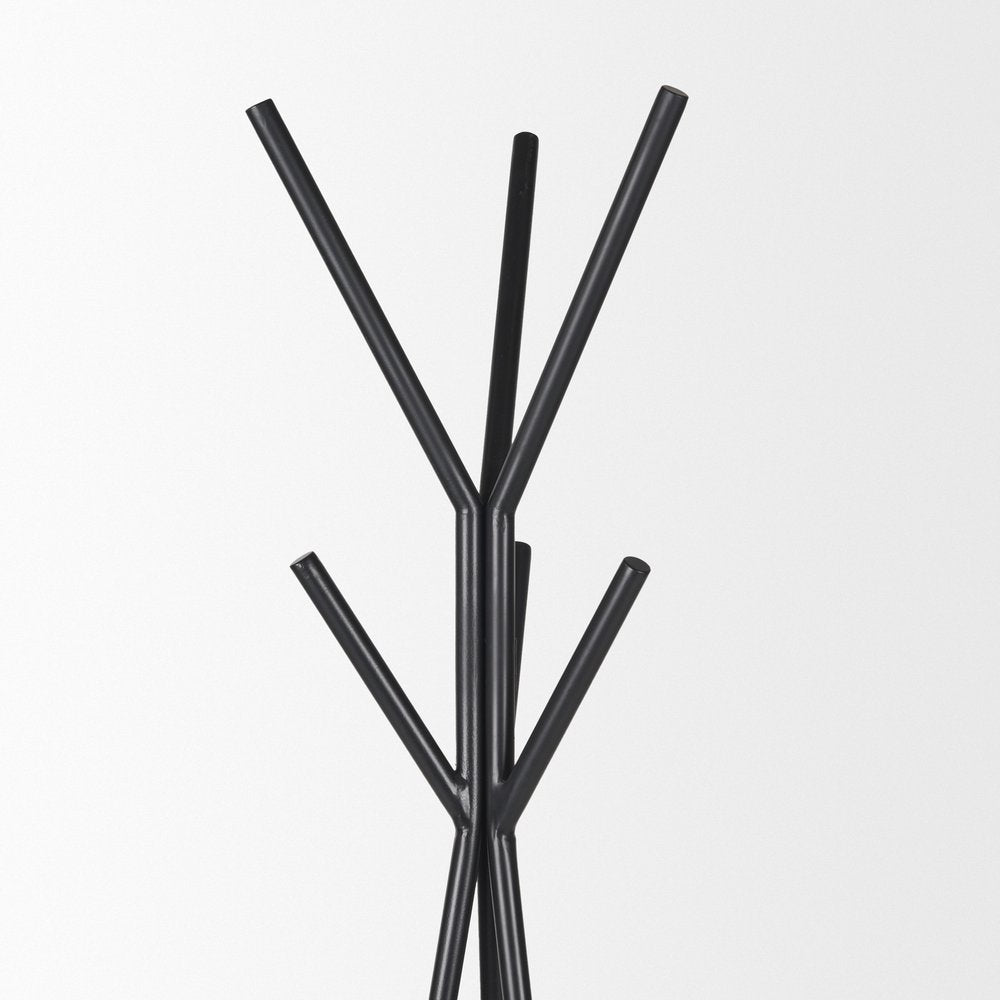 71" Black Metal Six Hook Freestanding Coat Rack