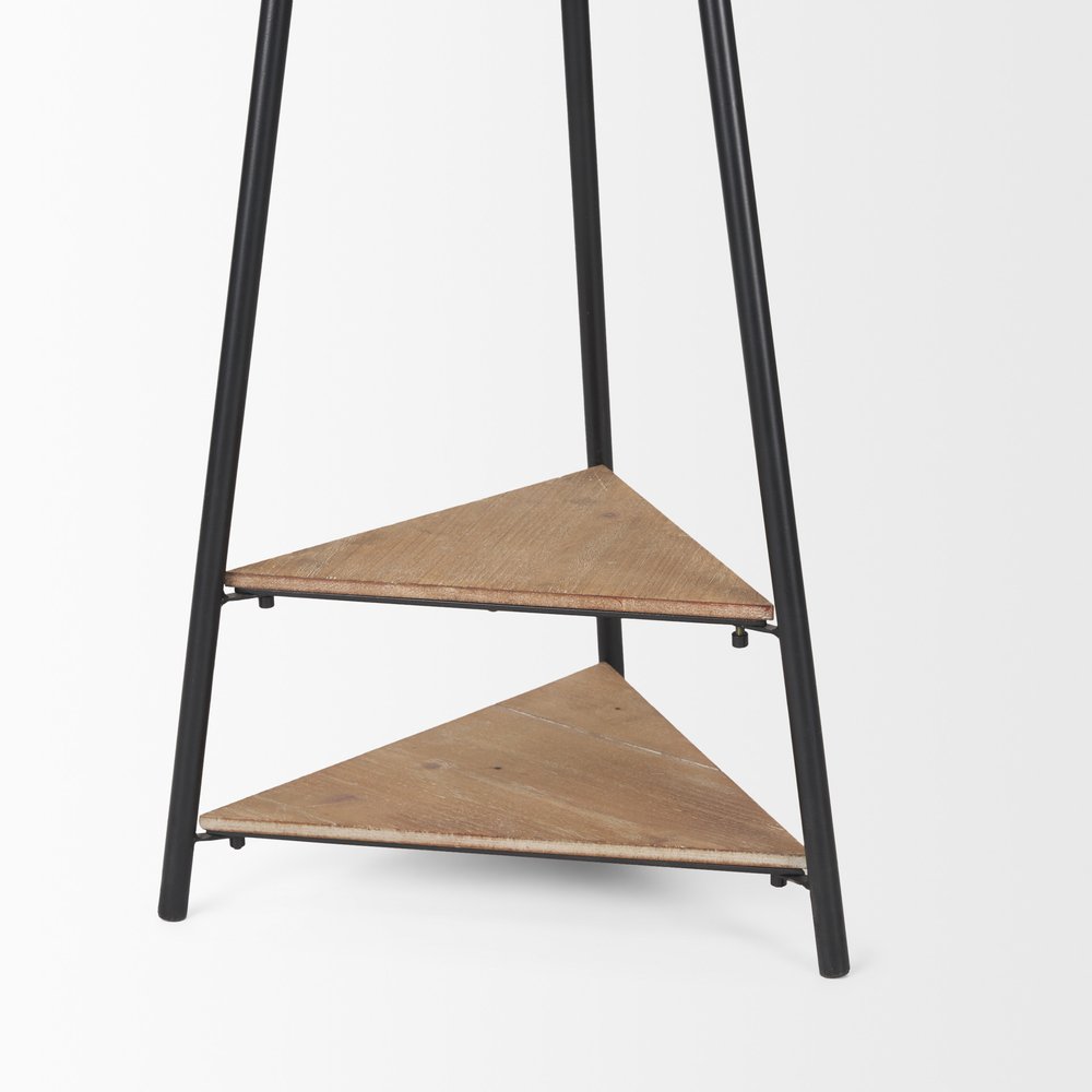 71" Black Metal Six Hook Freestanding Coat Rack on a white background