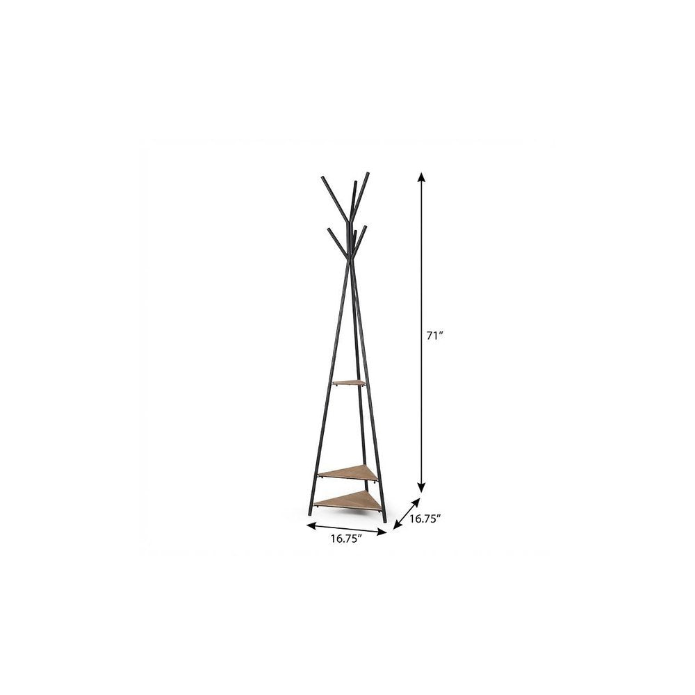 71" Black Metal Six Hook Freestanding Coat Rack on a white background