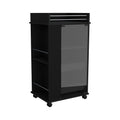 22" Black Wood Rolling Bar Cart. Bar cart isolated on a plain white background, in a black wood finish.