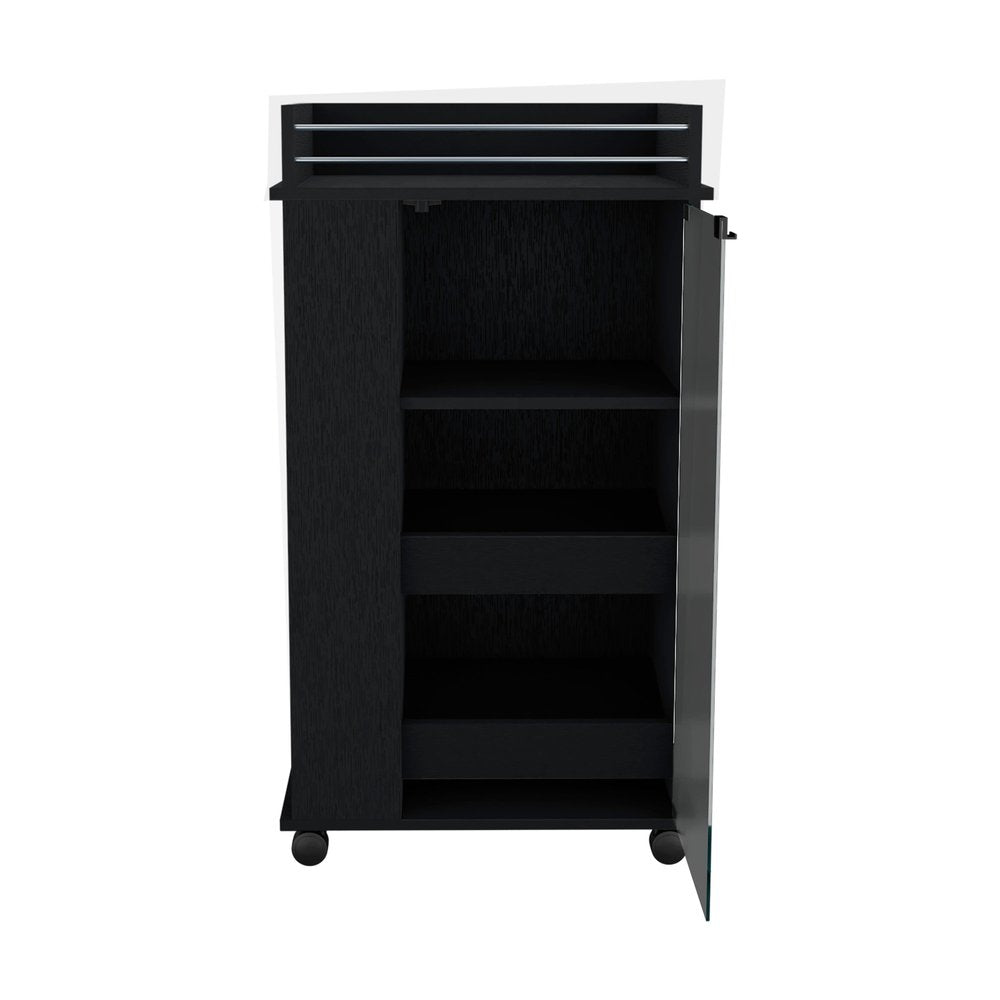 22" Black Wood Rolling Bar Cart