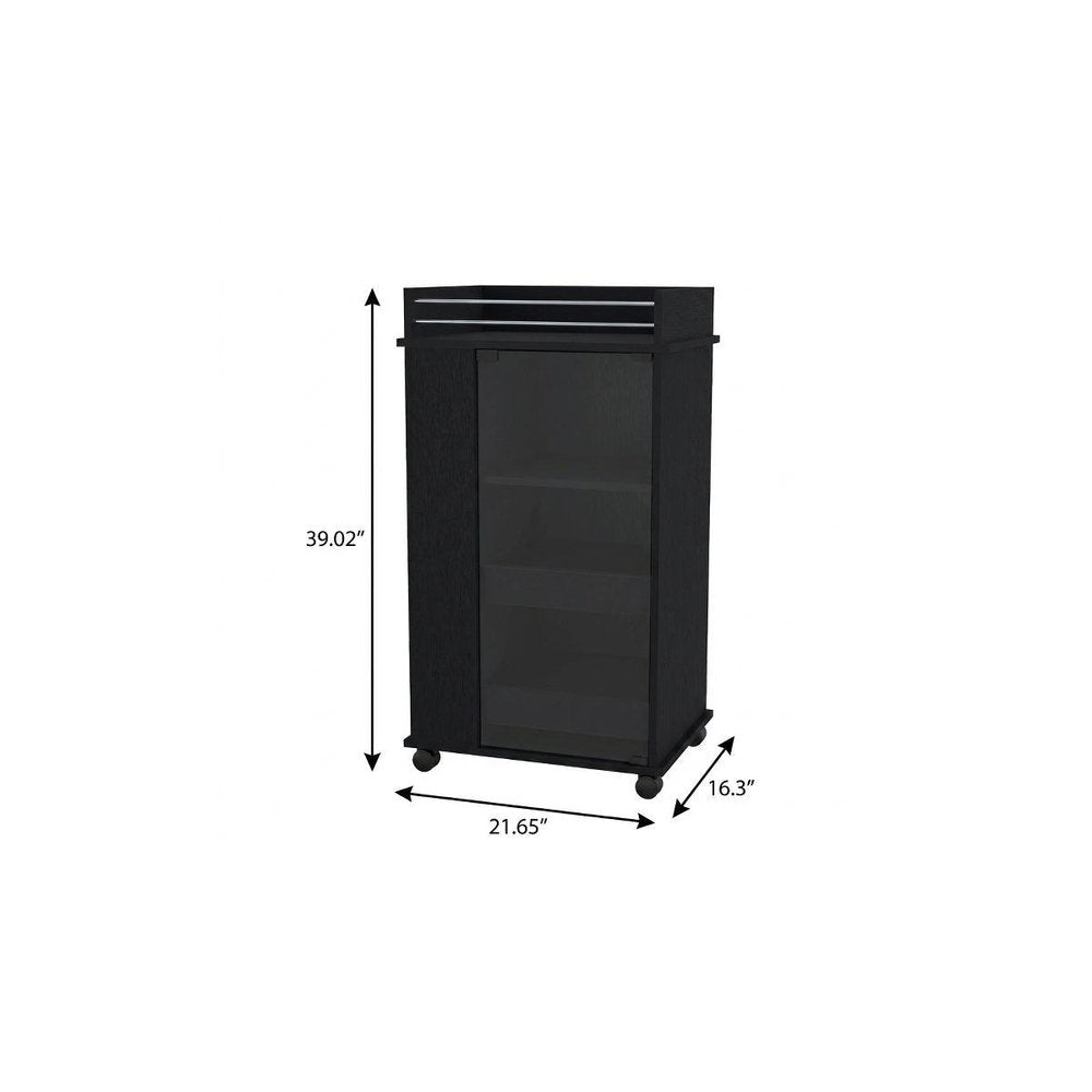 22" Black Wood Rolling Bar Cart