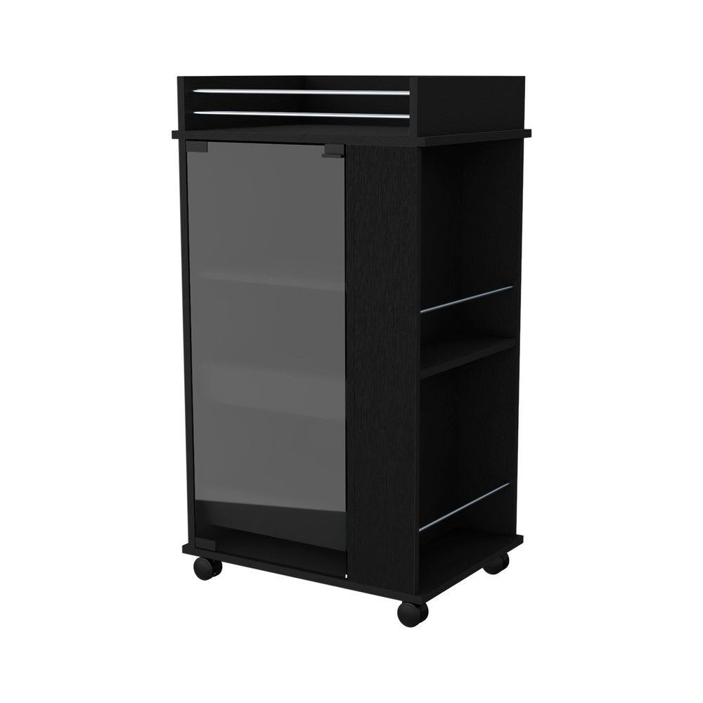 22" Black Wood Rolling Bar Cart