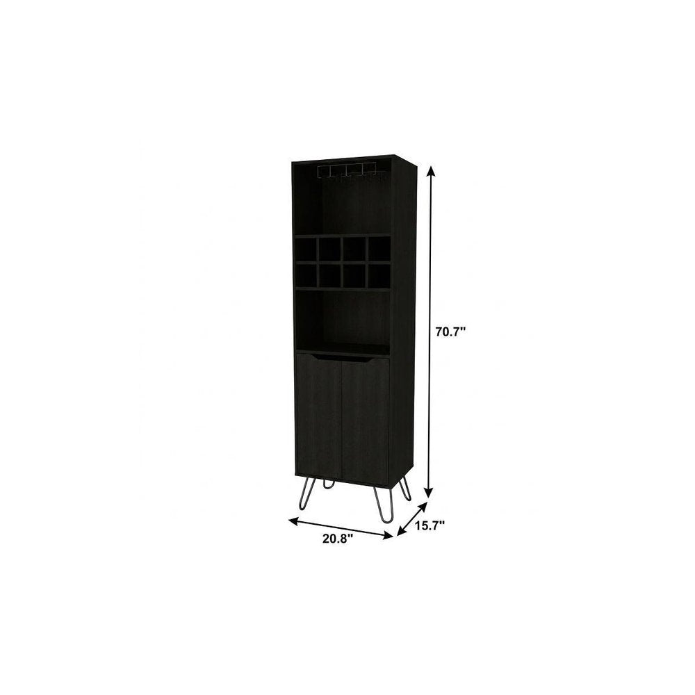 21" Black Wood Bar Cart. Bar cart isolated on a plain white background, showing a black wood surface.