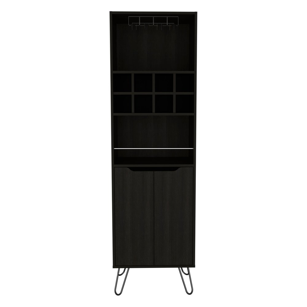 21" Black Wood Bar Cart. Bar cart isolated on a plain white background, finished in black wood.