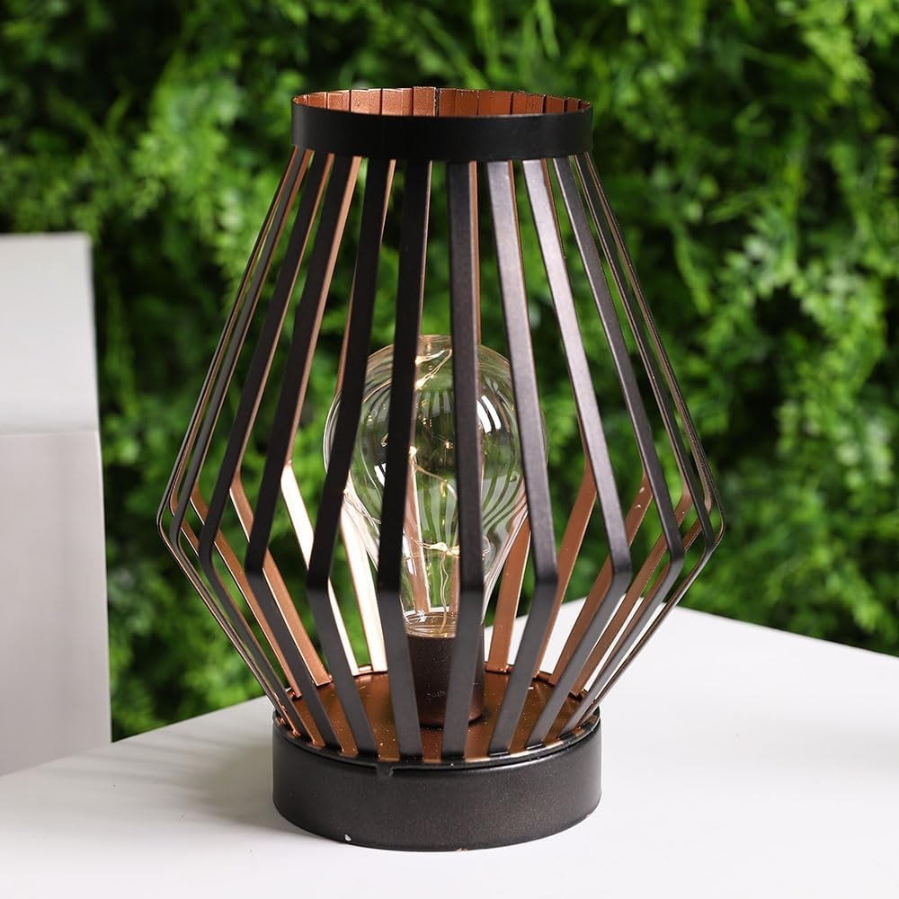 9" Black Metal Pierced Novelty Desk Lamp With Novelty Shade