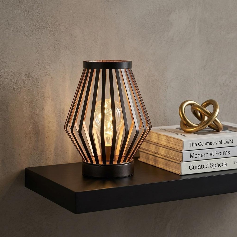 9" Black Metal Pierced Novelty Desk Lamp With Novelty Shade