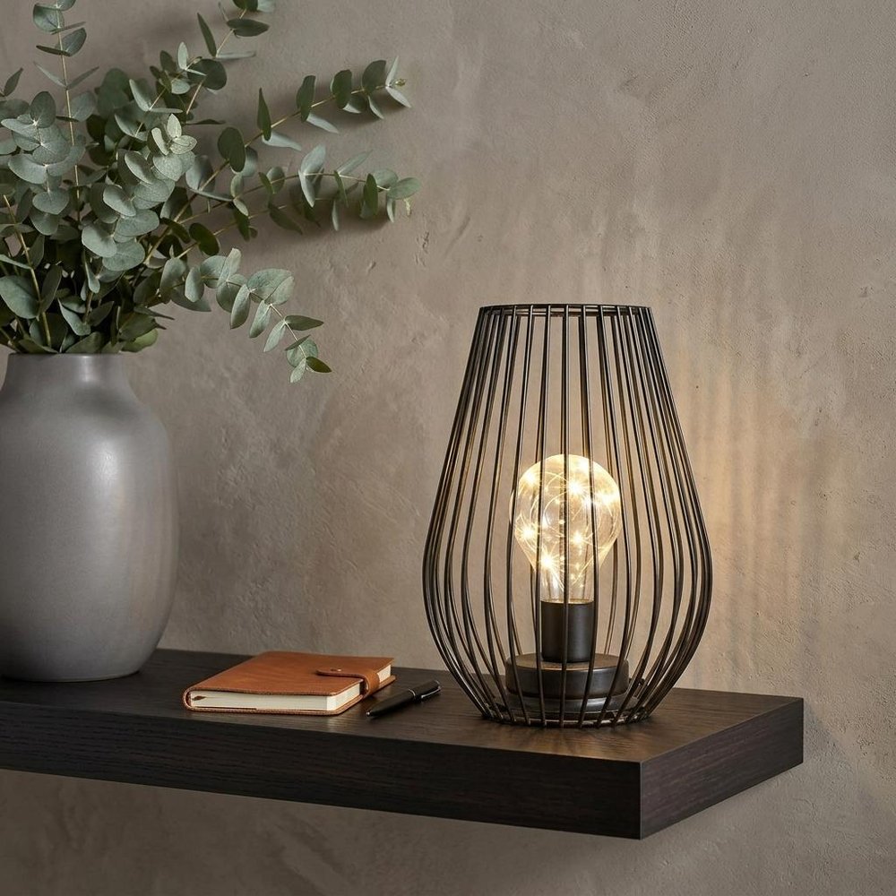 7" Black Metal Pierced Novelty Desk Lamp With Novelty Shade