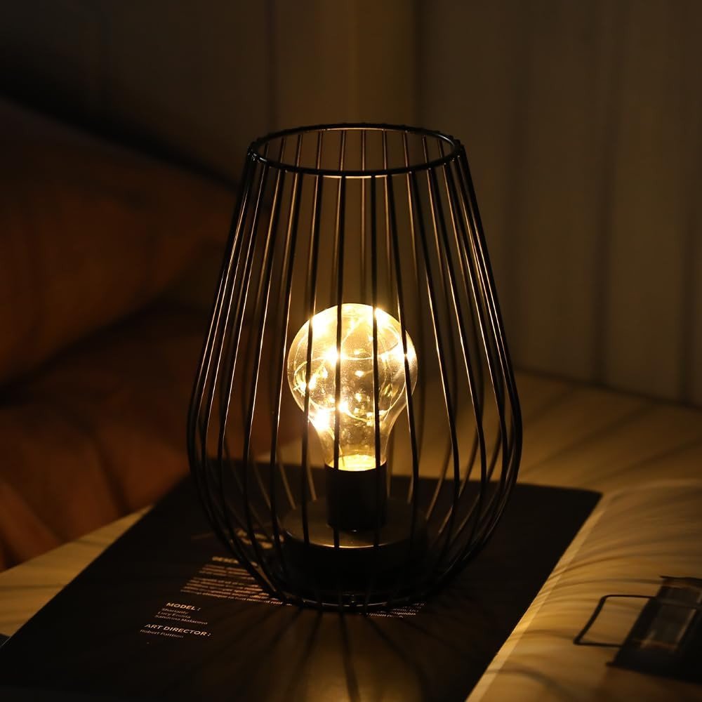 7" Black Metal Pierced Novelty Desk Lamp With Novelty Shade