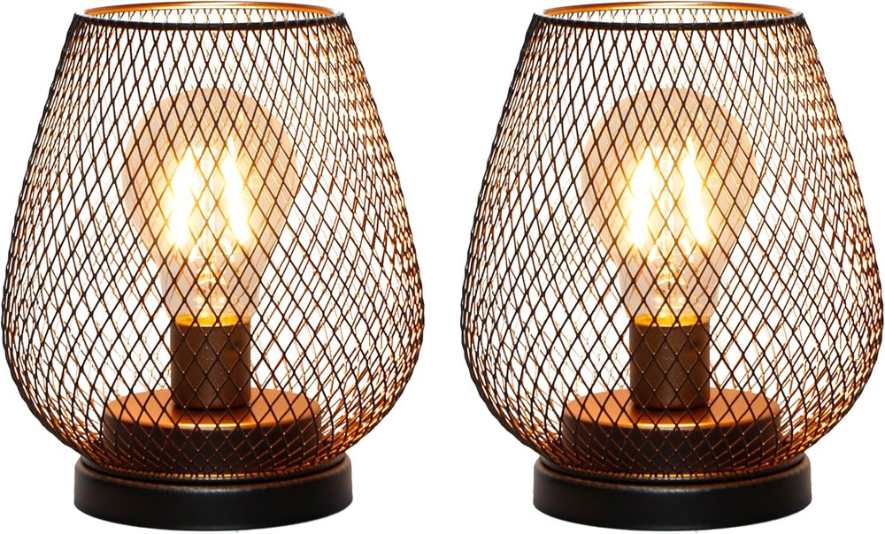 7" Brown Metal Pierced Novelty Desk Lamp With Novelty Shade