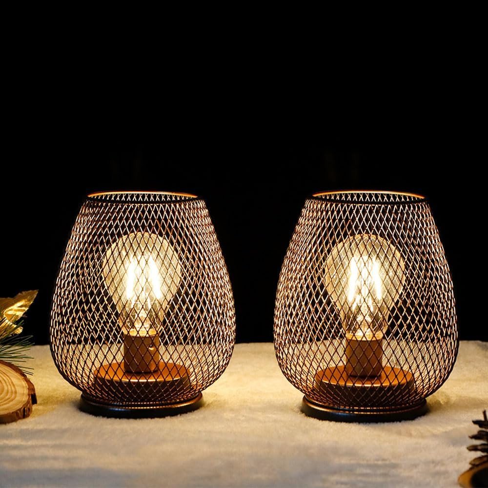 7" Brown Metal Pierced Novelty Desk Lamp With Novelty Shade