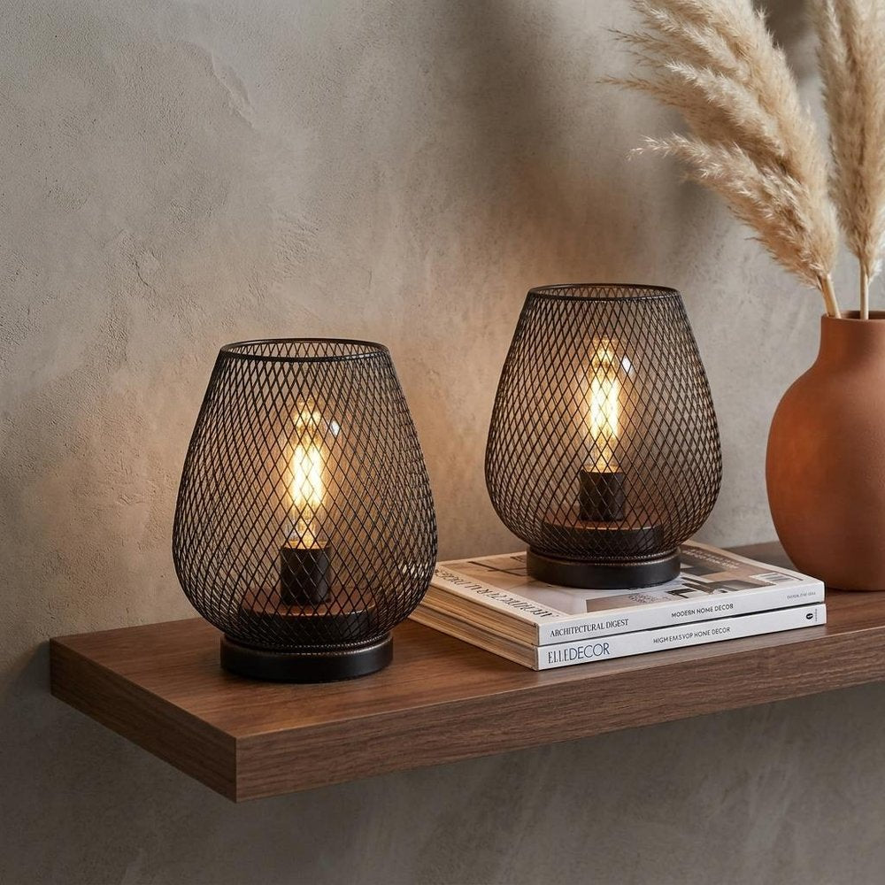 7" Brown Metal Pierced Novelty Desk Lamp With Novelty Shade