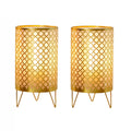9" Gold Metal Pierced Novelty Desk Lamp With Cylinder Shade