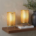 9" Gold Metal Pierced Novelty Desk Lamp With Cylinder Shade in a home interior