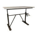 Adjustable Light Gray and Charcoal Solid Wood and Iron Trestle Standing Desk on a white background