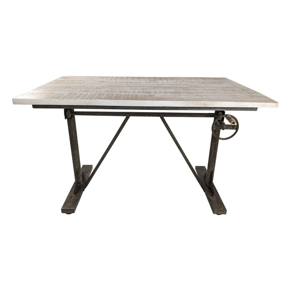Adjustable Light Gray and Charcoal Solid Wood and Iron Trestle Standing Desk