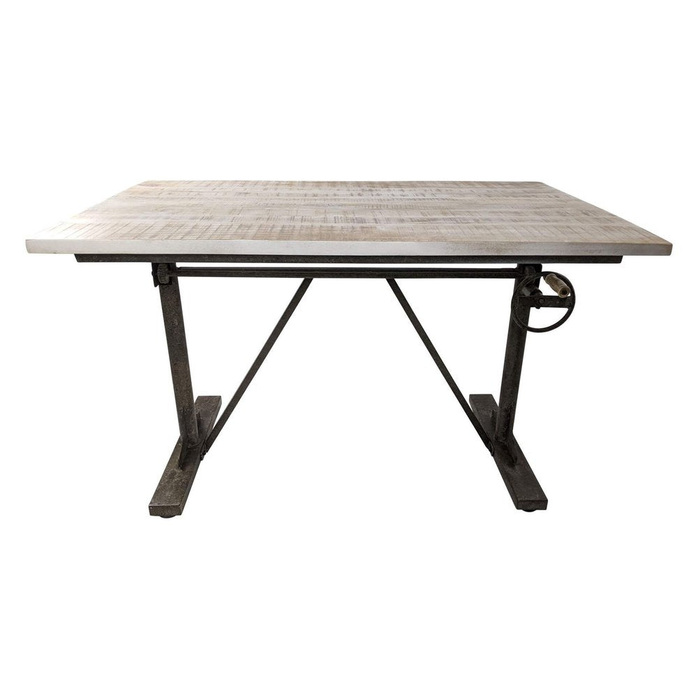 Adjustable Light Gray and Charcoal Solid Wood and Iron Trestle Standing Desk
