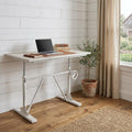 Adjustable Antiqued White Solid Wood and Iron Trestle Standing Desk