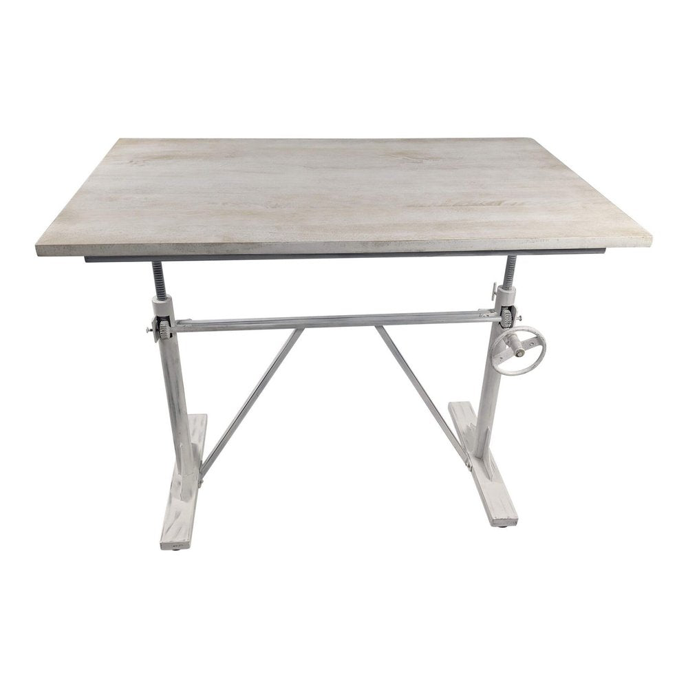 Adjustable Antiqued White Solid Wood and Iron Trestle Standing Desk