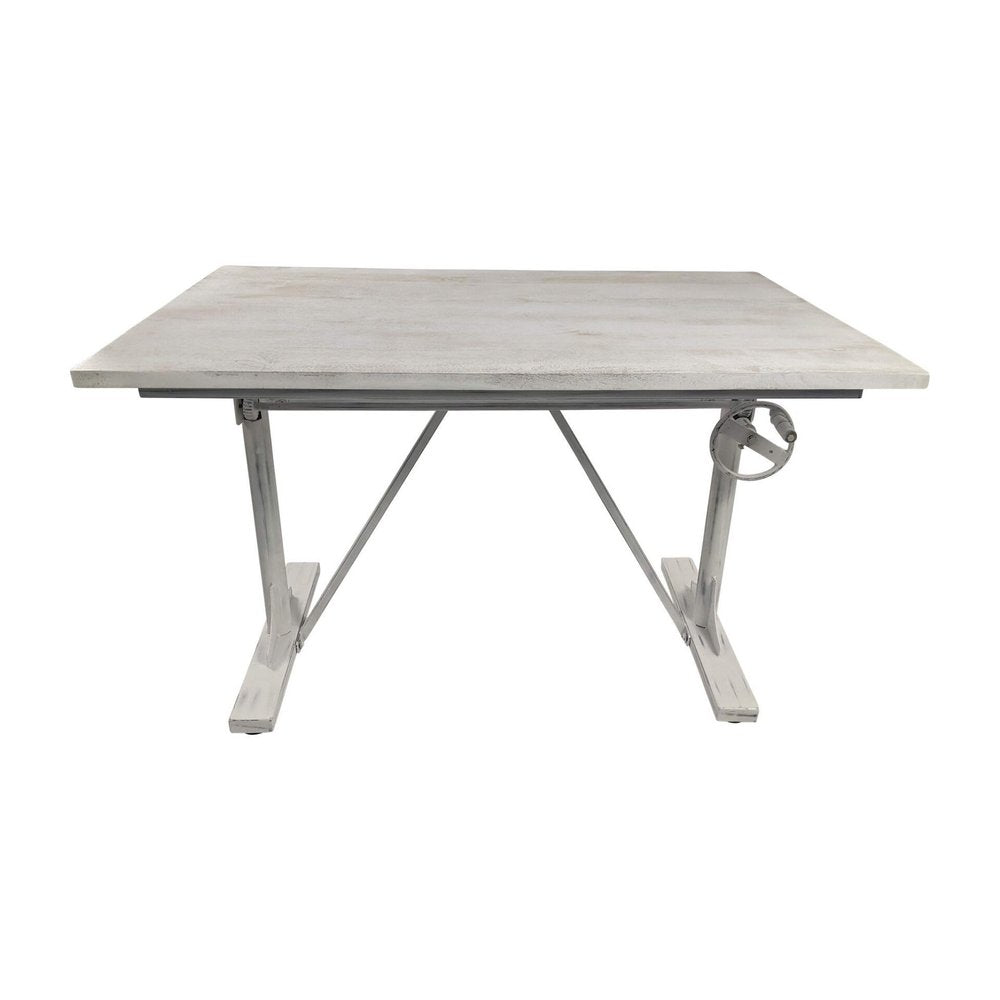 Adjustable Antiqued White Solid Wood and Iron Trestle Standing Desk