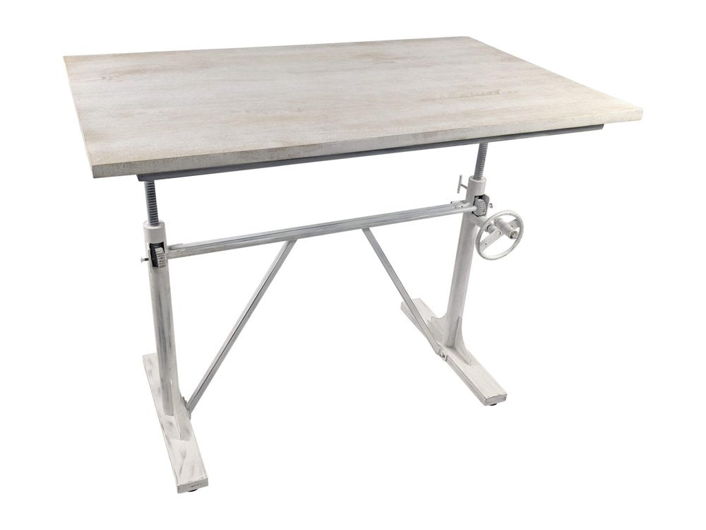 Adjustable Antiqued White Solid Wood and Iron Trestle Standing Desk