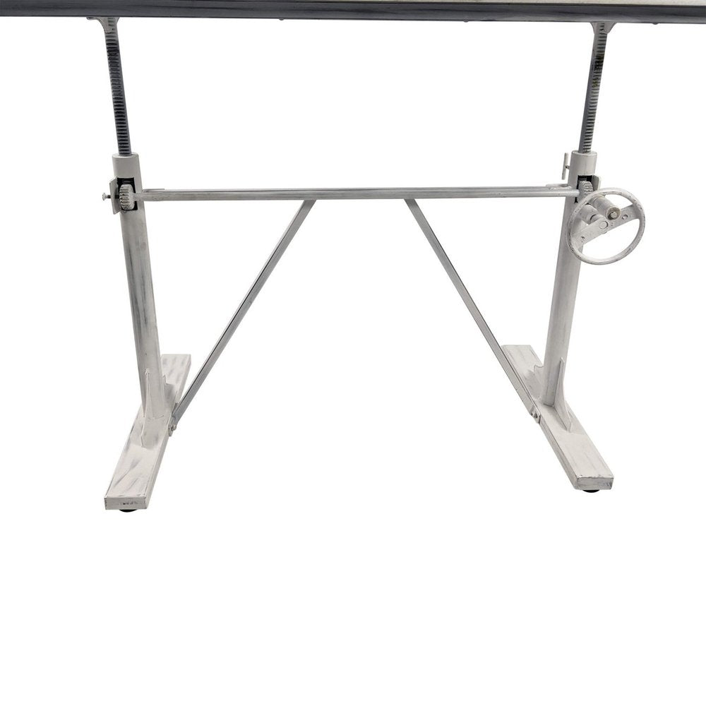 Adjustable Antiqued White Solid Wood and Iron Trestle Standing Desk