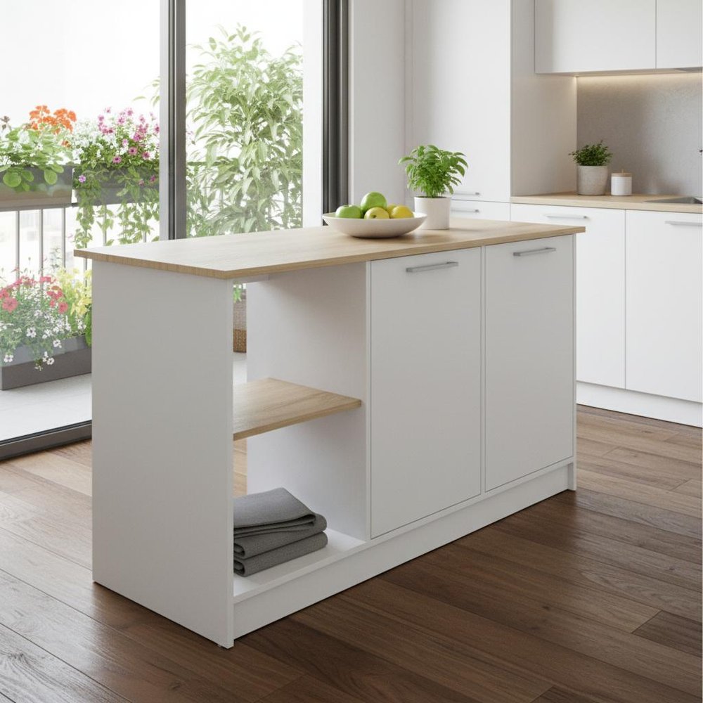 25" White Wood Kitchen Island