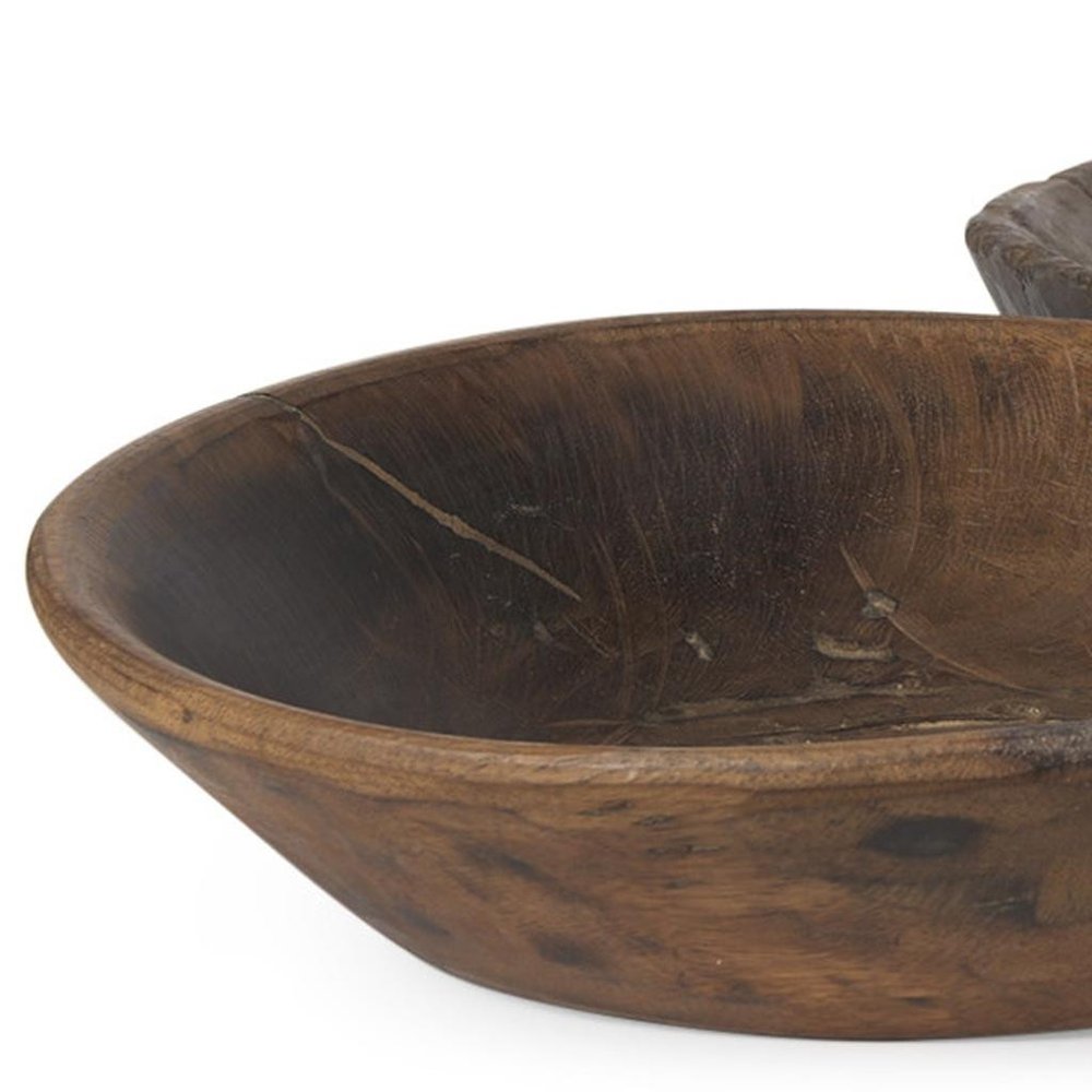 Set of Two Brown Solid Wood Round Centerpiece Bowl on a white background