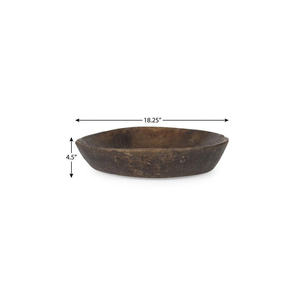 Set of Two Brown Solid Wood Round Centerpiece Bowl on a white background