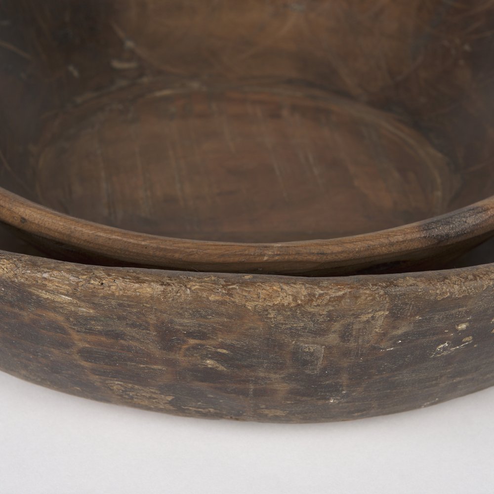 Set of Two Brown Solid Wood Round Centerpiece Bowl