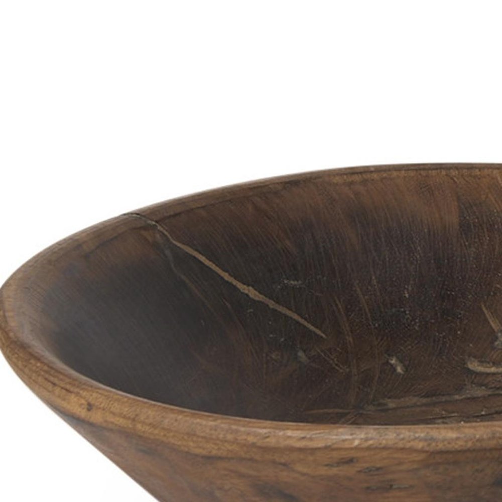 Set of Two Brown Solid Wood Round Centerpiece Bowl on a white background