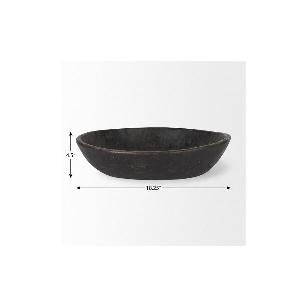 Set of Two Black Solid Wood Round Centerpiece Bowl on a white background
