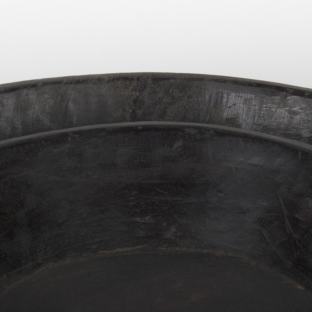 Set of Two Black Solid Wood Round Centerpiece Bowl