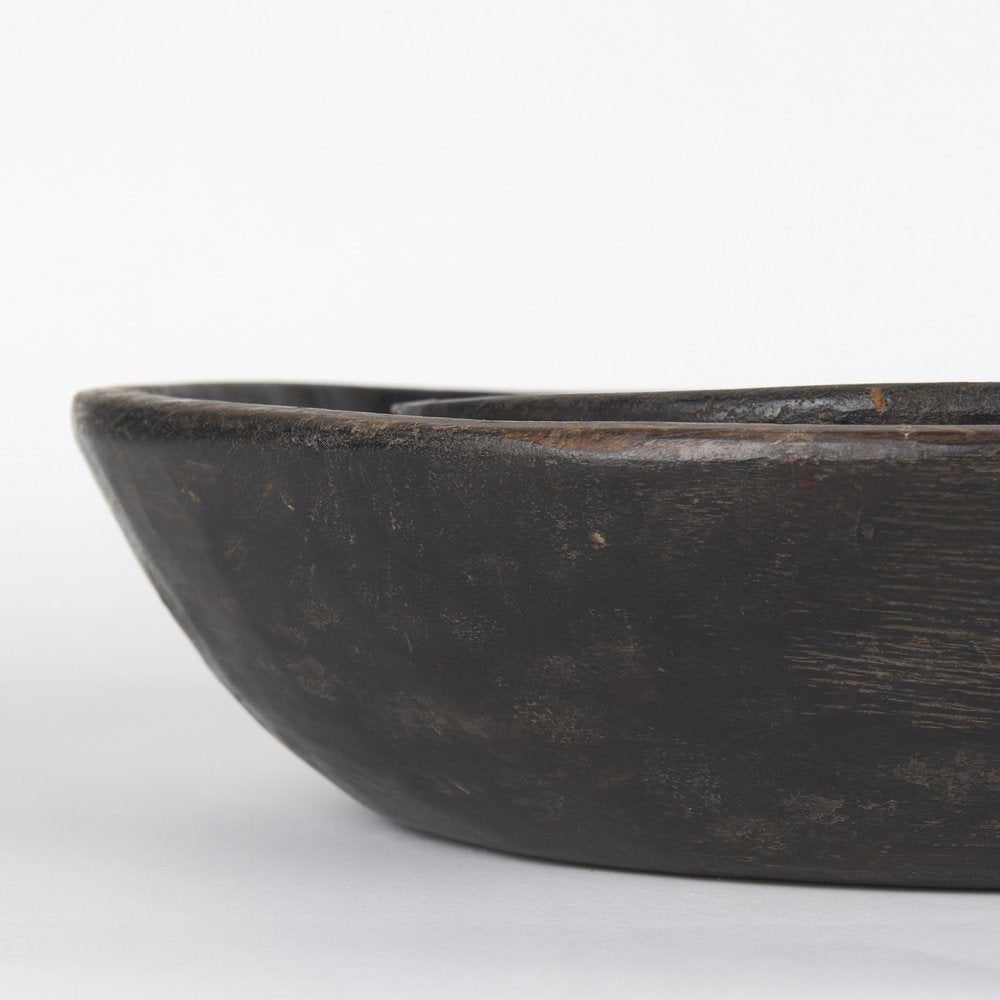 Set of Two Black Solid Wood Round Centerpiece Bowl on a white background