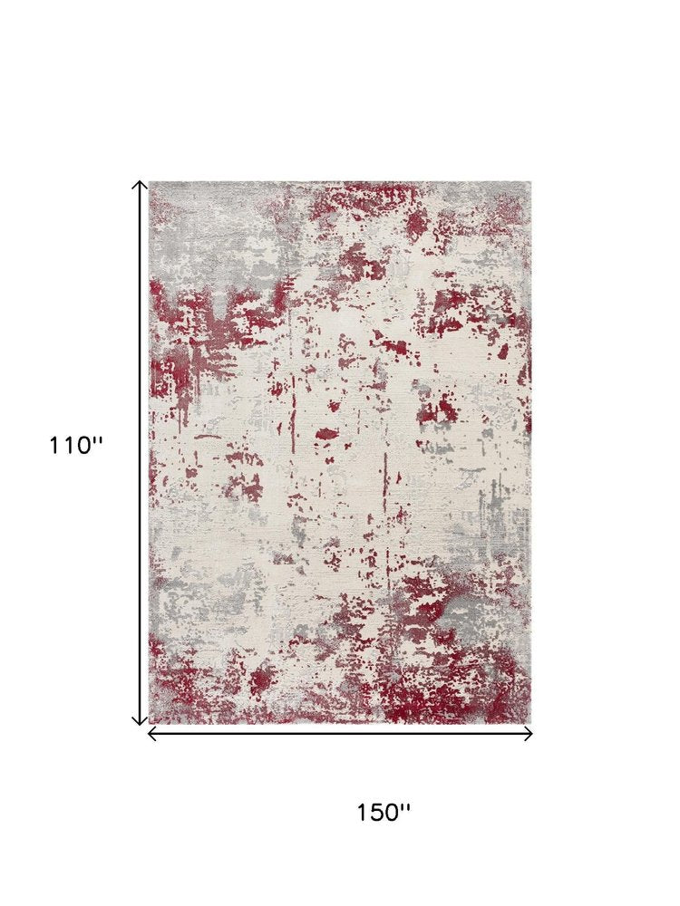 9' X 13' Red And Gray Abstract Area Rug
