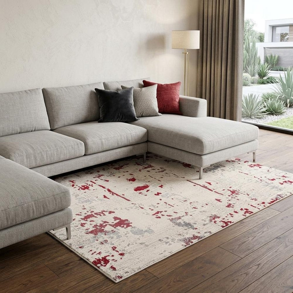 9' X 13' Red And Gray Abstract Area Rug