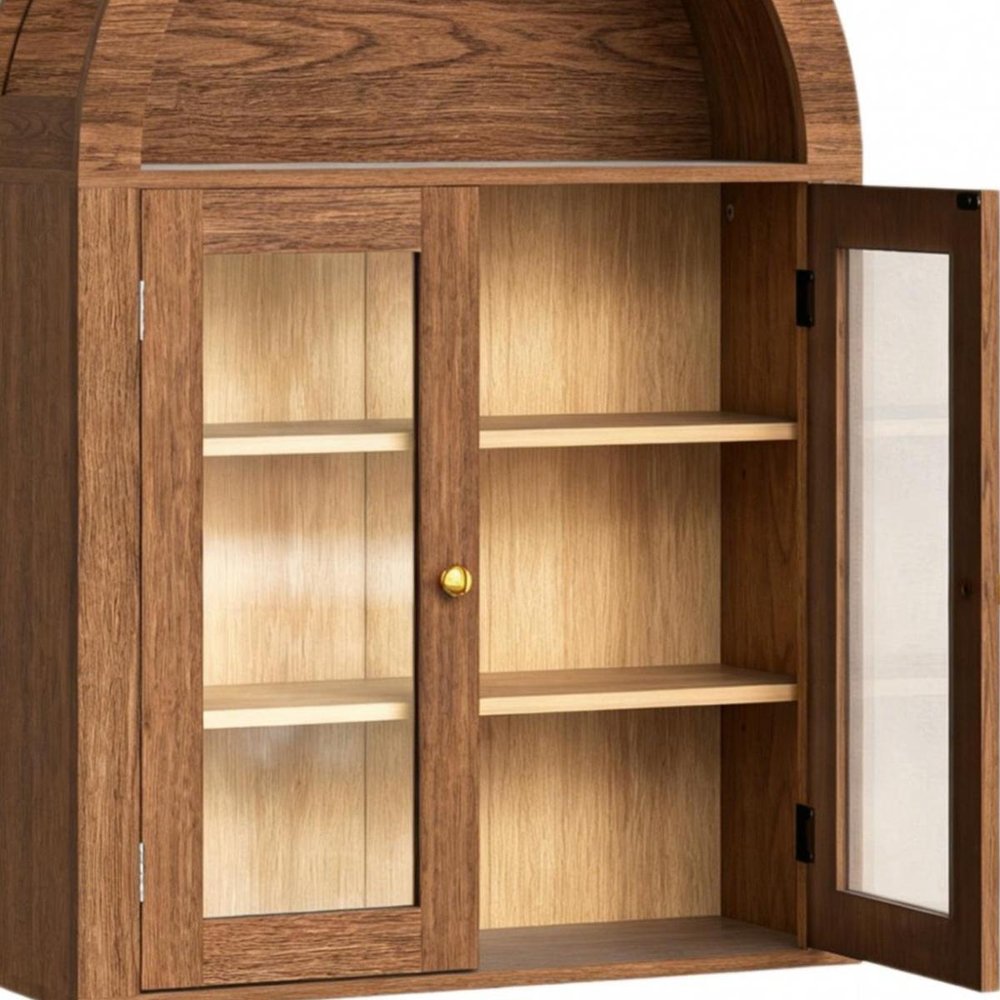 32" White Wood Wall Mounted Glass Panel Inlay Four Door Bathroom Cabinet.
