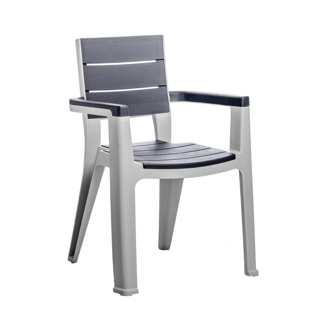 Nine Piece Gray Plastic Outdoor Patio Set With Table on a white background