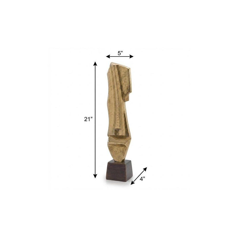 21" Gold And Bronze Aluminum Hand Painted Statue. Home product isolated on a plain white background, finished in gold metal.